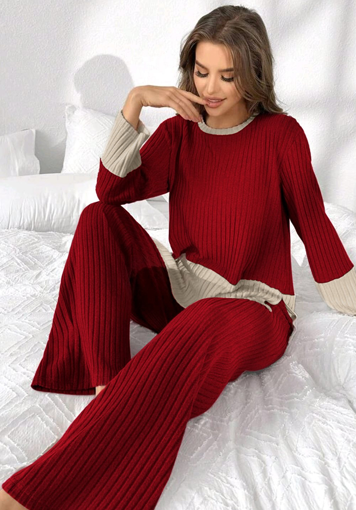 Kadın Bisiklet Yaka Eteği ve Kolları Garnili Salaş Şardonlu Kaşkorse İkili Takım - Kırmızı - 4