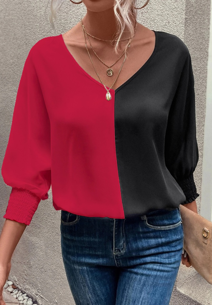 Kadın Uzun Kollu V Yaka Kol Ağzı Gipeli Sandy Bluz - 4