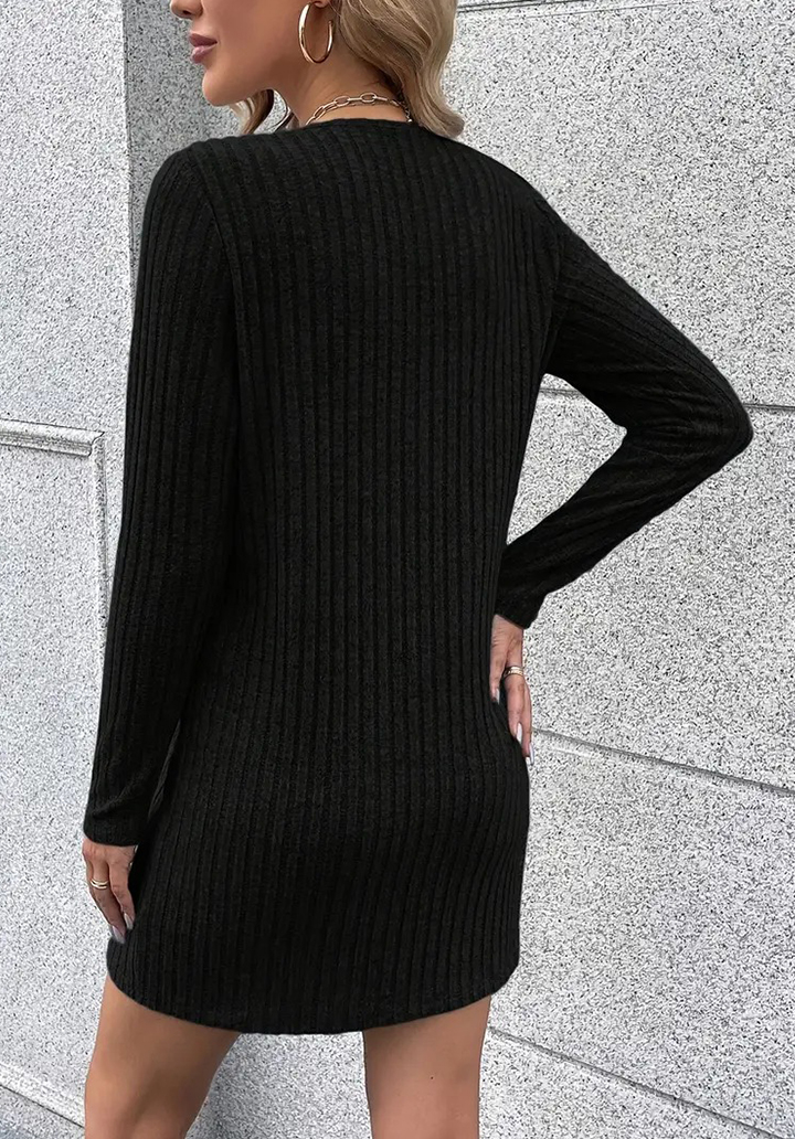 Kadın Yakası Fermuar Detaylı Şardonlu Kaşkorse Mini Elbise - Siyah - 4