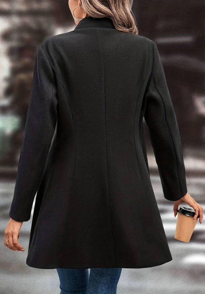 Kadın Uzun Kollu Yakalı önden Düğmeli Kısa Kaşe Kaban - 4