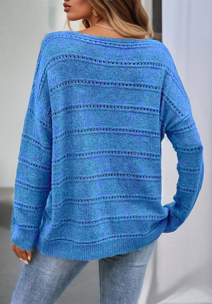 Kadın Uzun Kollu Geniş Açık Yaka Salaş Triko Bluz  - 4