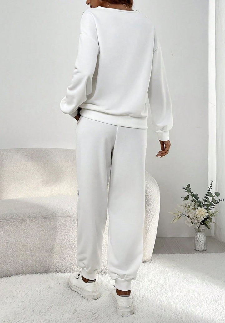 Kadın Uzun Kollu V Yakalı Pulpayetli Viskon İki İplik Bluz ve Pantolon  - 4