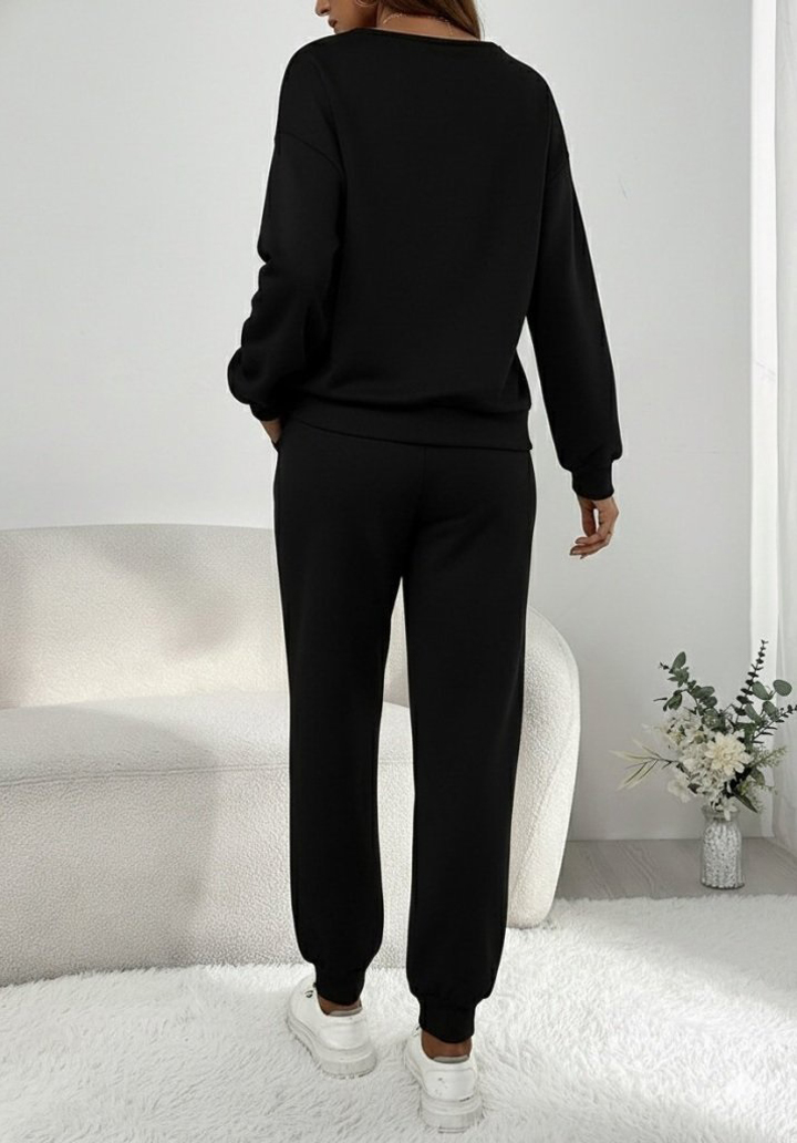 Kadın Uzun Kollu V Yakalı Pulpayetli Viskon İki İplik Bluz ve Pantolon - 4