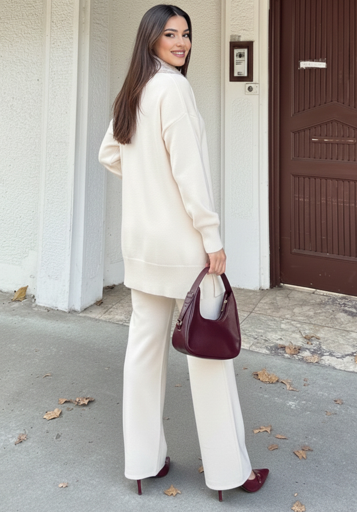 Kürk Yakalı Triko Tunik Pantolon Oversize Alt Üst Takım - 4