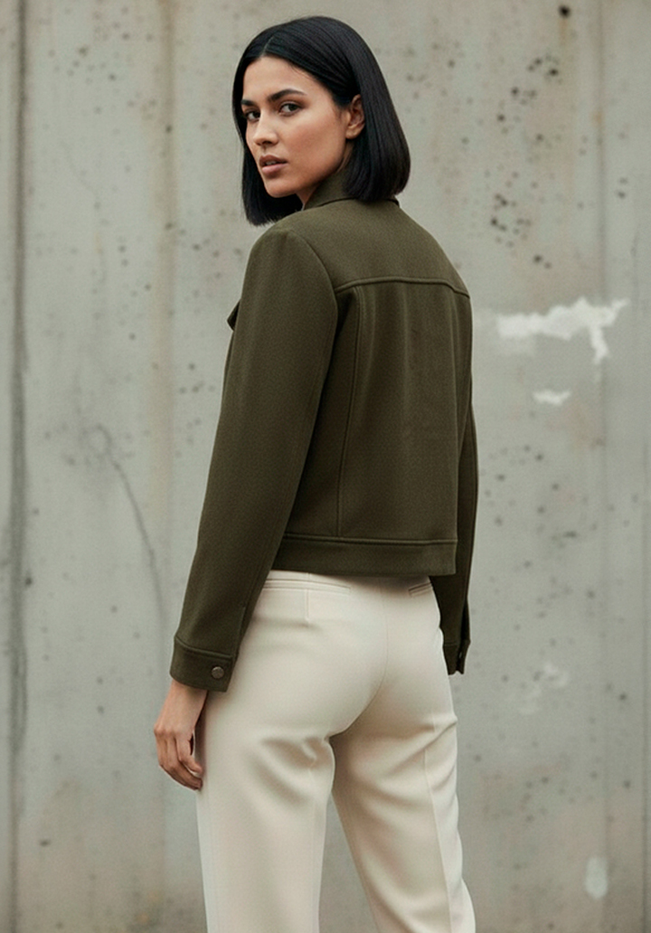 Hakim Yaka Önden Düğmeli Crop Süet Ceket  - 4