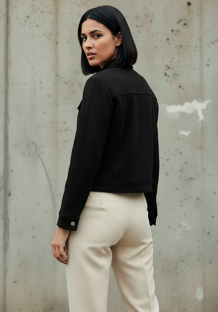 Hakim Yaka Önden Düğmeli Crop Süet Ceket  - 4