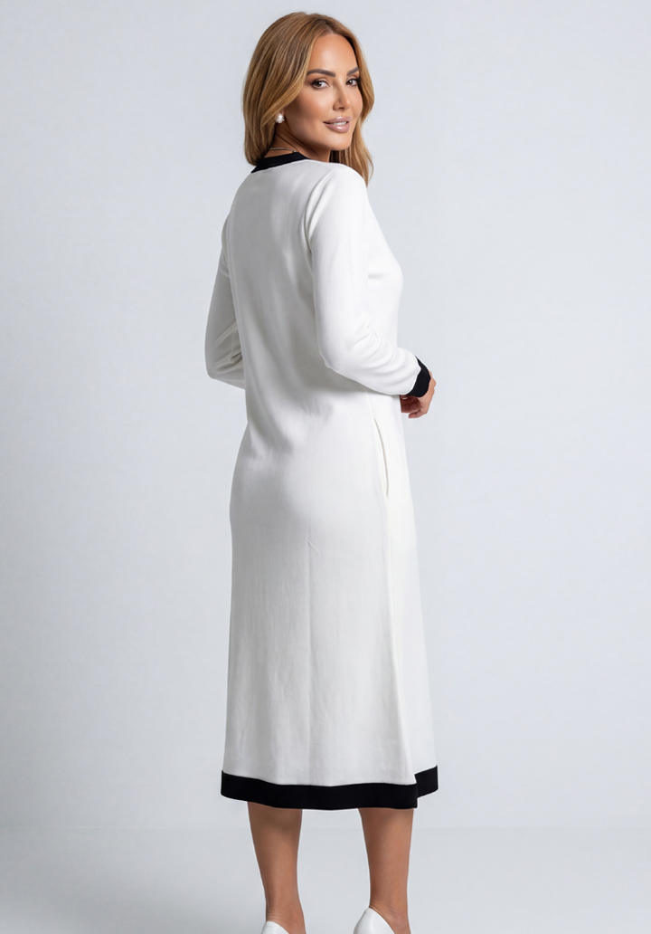 Yaka ve Manşet Detaylı Uzun Kollu Midi Boy Elbise - 4