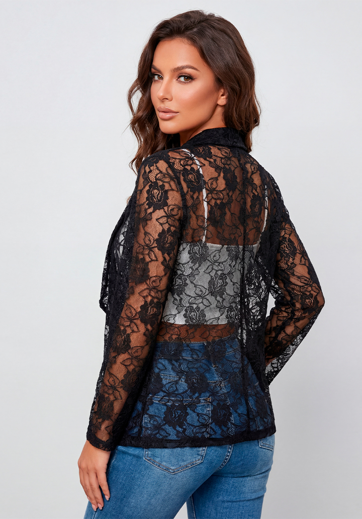 Önü Açık Dantelli Tül Blazer Ceket - 4