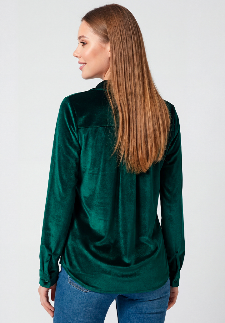 Siyah Cepli  Düğmeli Yumuşak Dokulu Günlük Şık Kadife Gömlek - 4