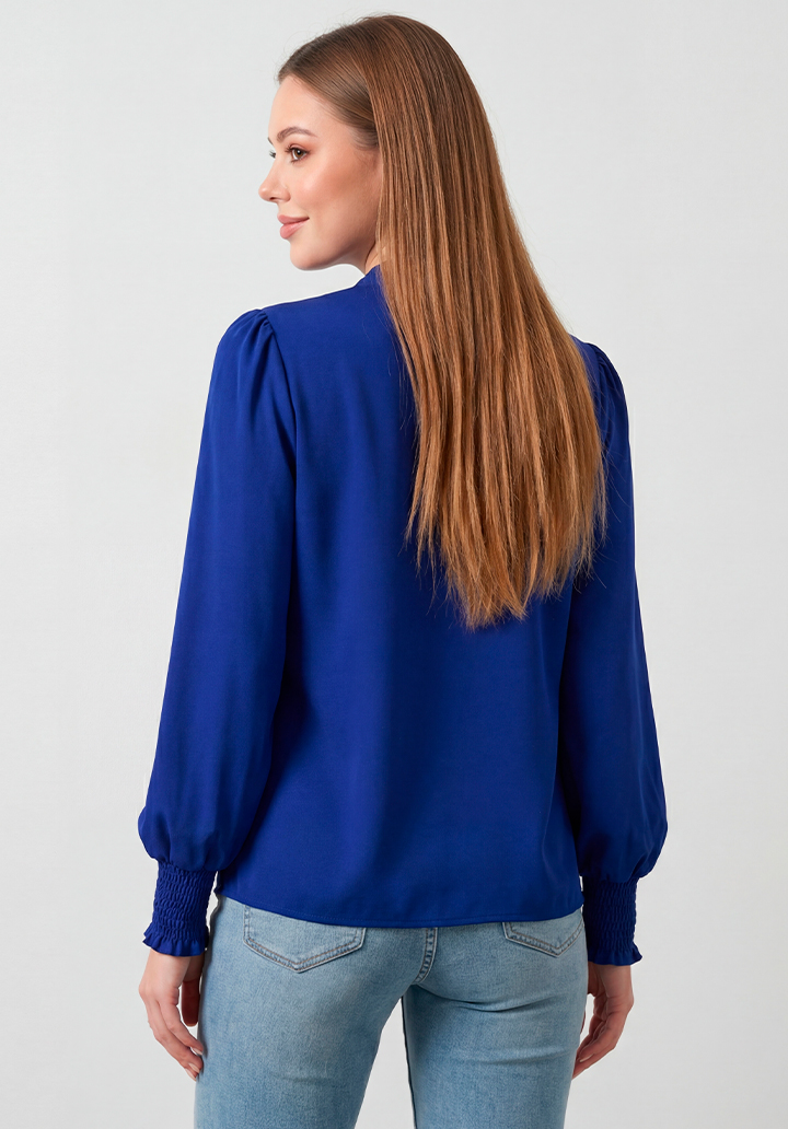 Kadın Kırmızı Kruvaze Yaka Dökümlü Kol Ucu Gipeli Şık Bluz - 4