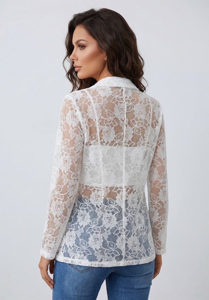 Önü Açık Dantelli Tül Blazer Ceket - 4