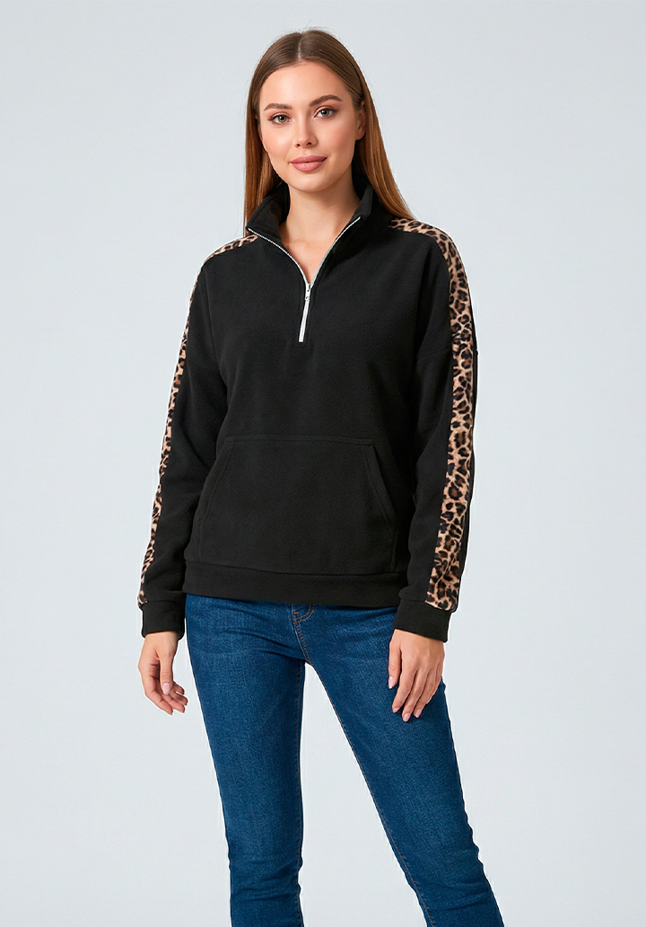 Kadın Uzun Kollu Balıkçı Yaka önden Fermuarlı Polar Bluz - 4