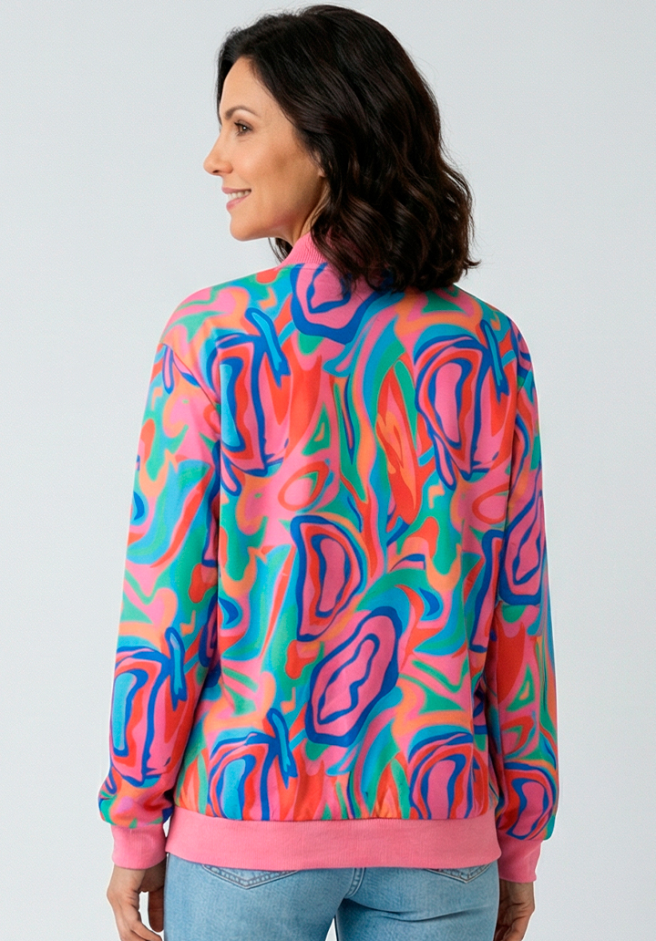 Kadın Kolları Ribana Detaylı Desenli Bomber Ceket - 4