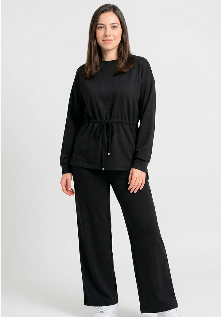 Kadın Beli Bağlamalı Büzgülü Rahat Kesim İki İplik Kumaş Alt Üst Takım - 4