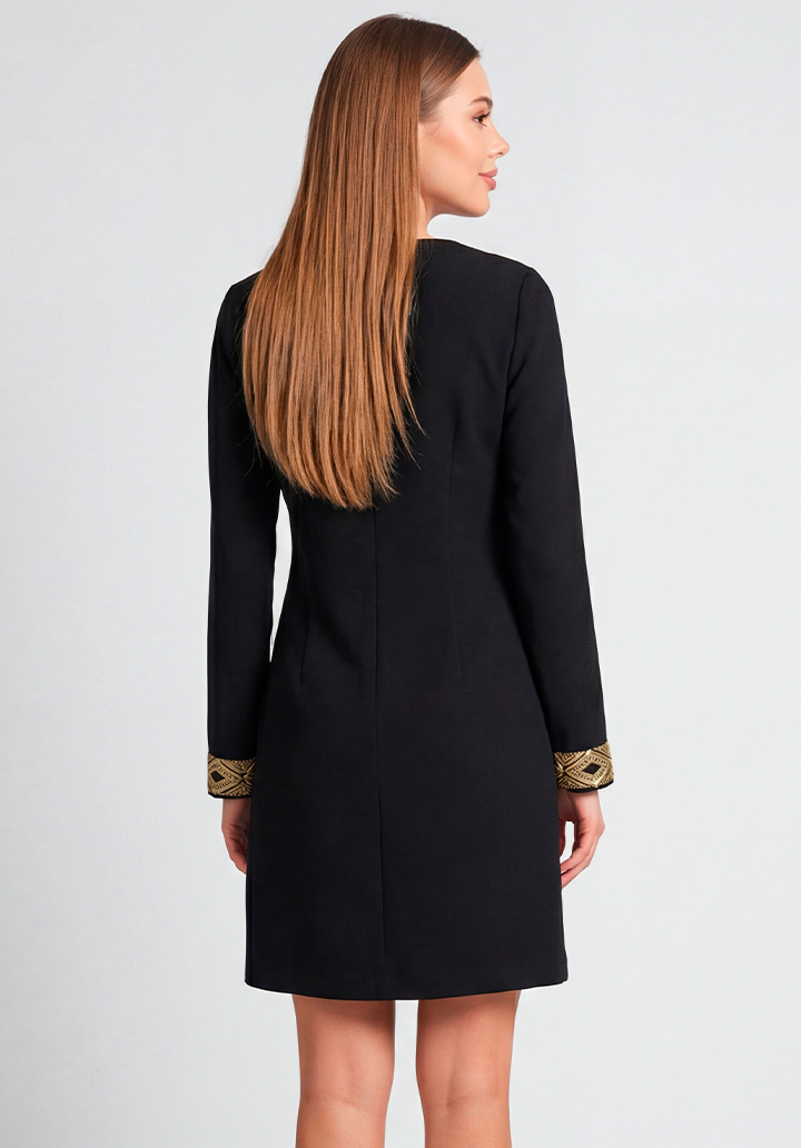 Pul Payet Detaylı V Yaka Siyah Uzun Kollu Mini Elbise - 4