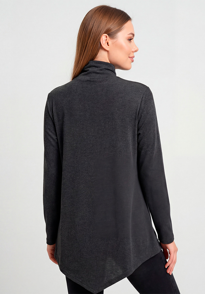 Yün Viskon Boğazlı Asimetrik Kesim Uzun Kahverengi Tunik - 4