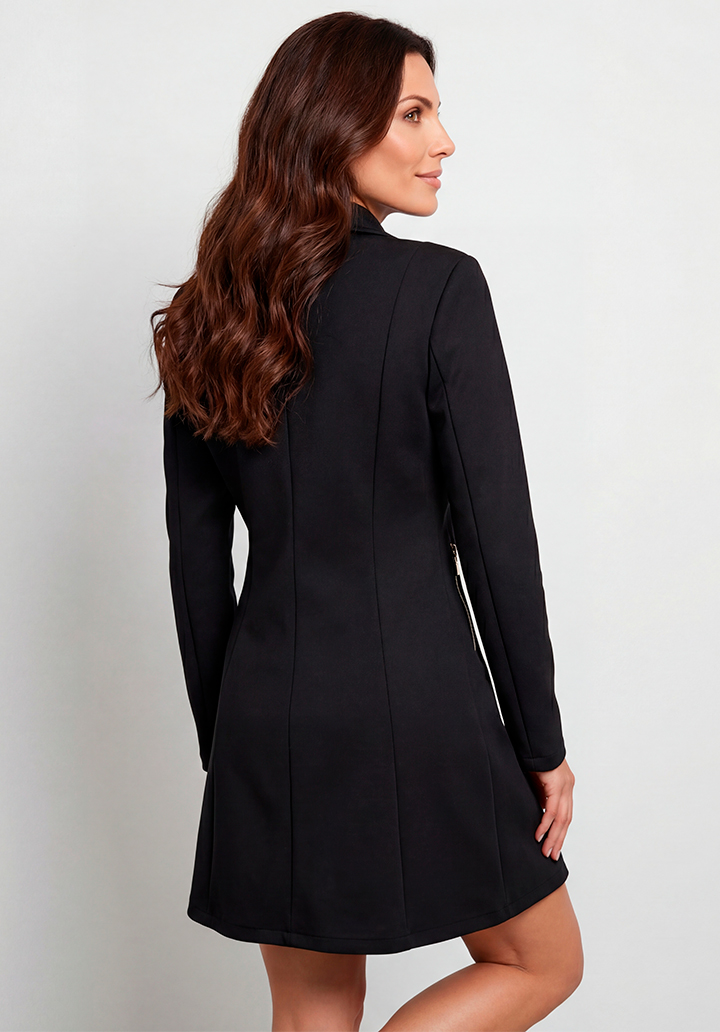 Kruvaze Yaka Düğmeli Detaylı Fermuarlı Siyah Kısa Ceket - 4