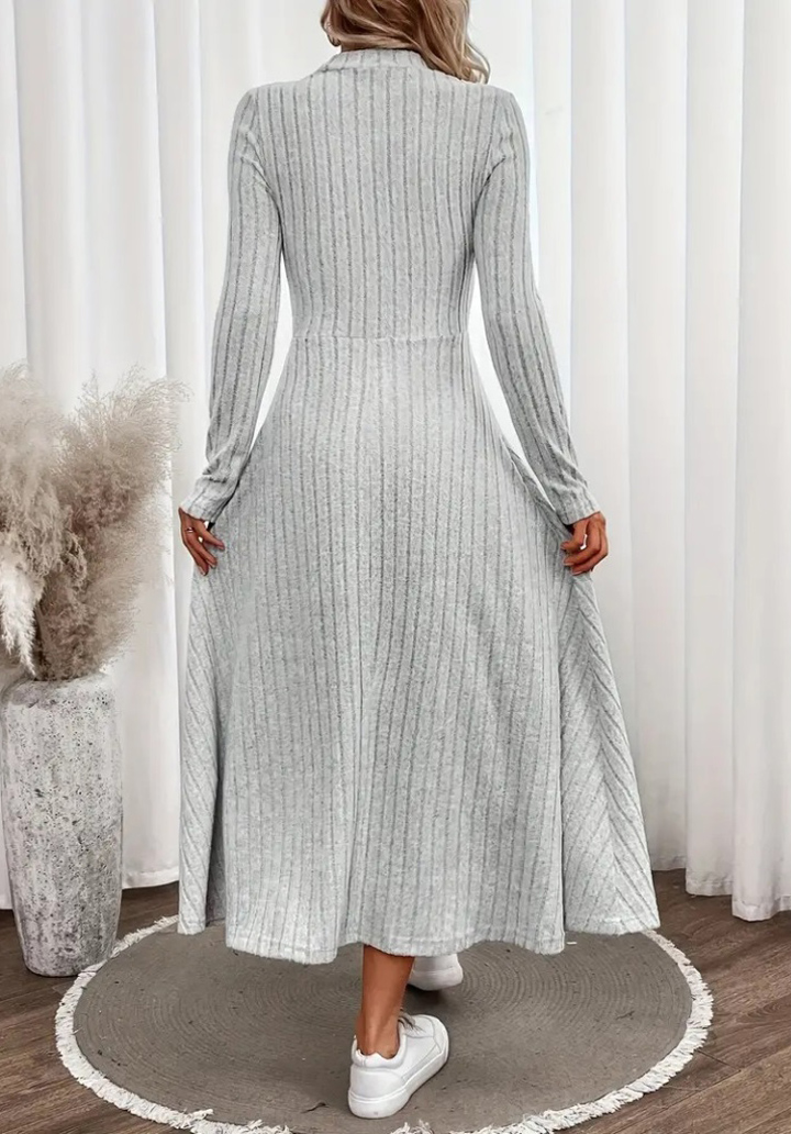 Kadın Uzun Kollu Yarı Balıkçı Yaka şardonlu Kaşkorse Uzun Elbise  - 4