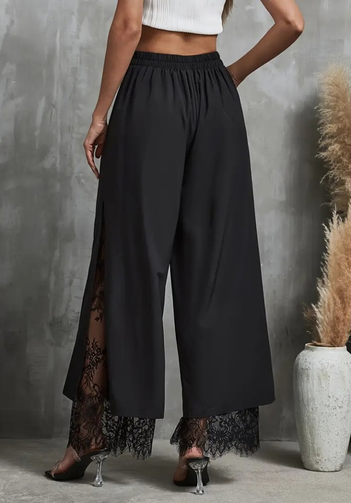 Kadın Yüksek Bel Belden Kuşaklı Üst Dalgıç Alt Dantel Detaylı Dalgıç Pantolon - 4