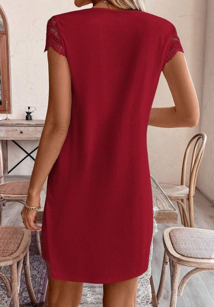 Kadın Kısa Kollu V Yakalı Viskon Elbise  - 4