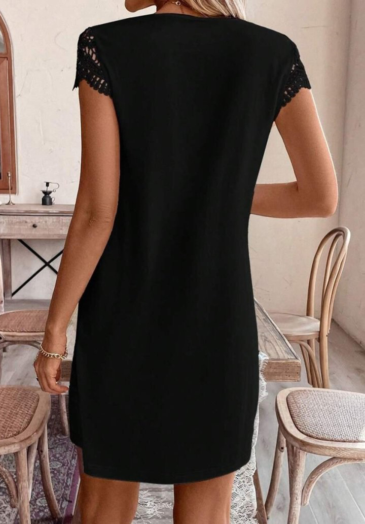 Kadın Kısa Kollu V Yakalı Viskon Elbise  - 4