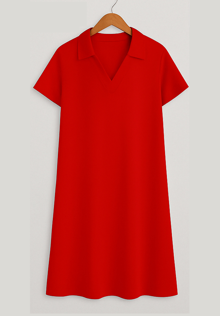 Kadın Kısa Kollu V Yakalı Bürümcük Elbise  - 4