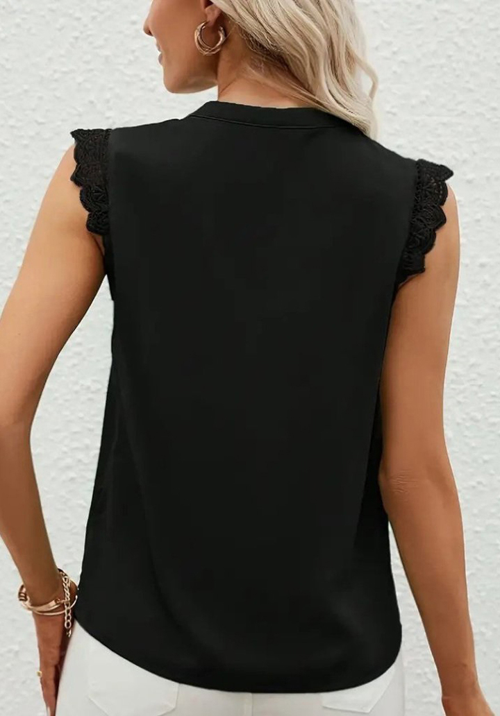 Kadın Kısa Dantel Kollu Hakim Yaka İthal Krep Bluz - 4