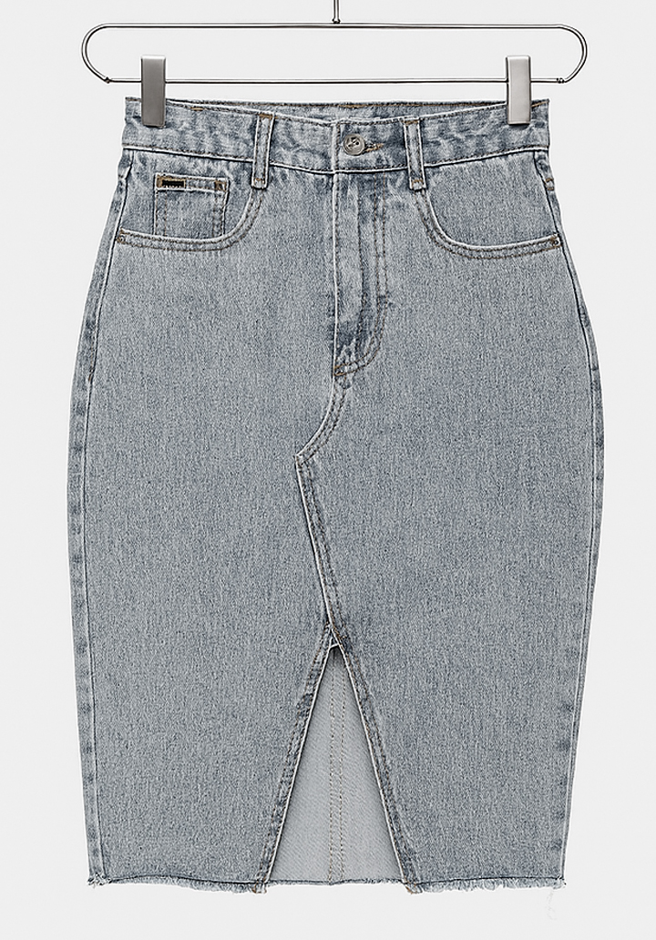 Kadın Elastik Bel Yırtık Kenar Detaylı Kot Etek - 4