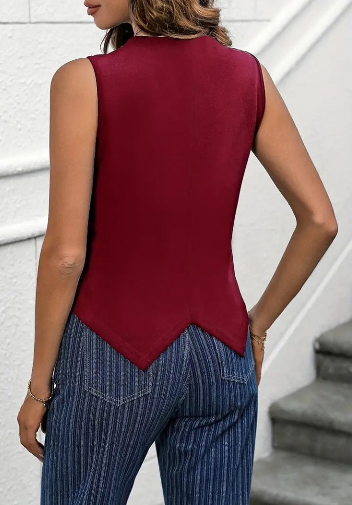 Kadın Sıfır Kollu V Yakalı Önden Düğmeli Atlas Yelek - 4