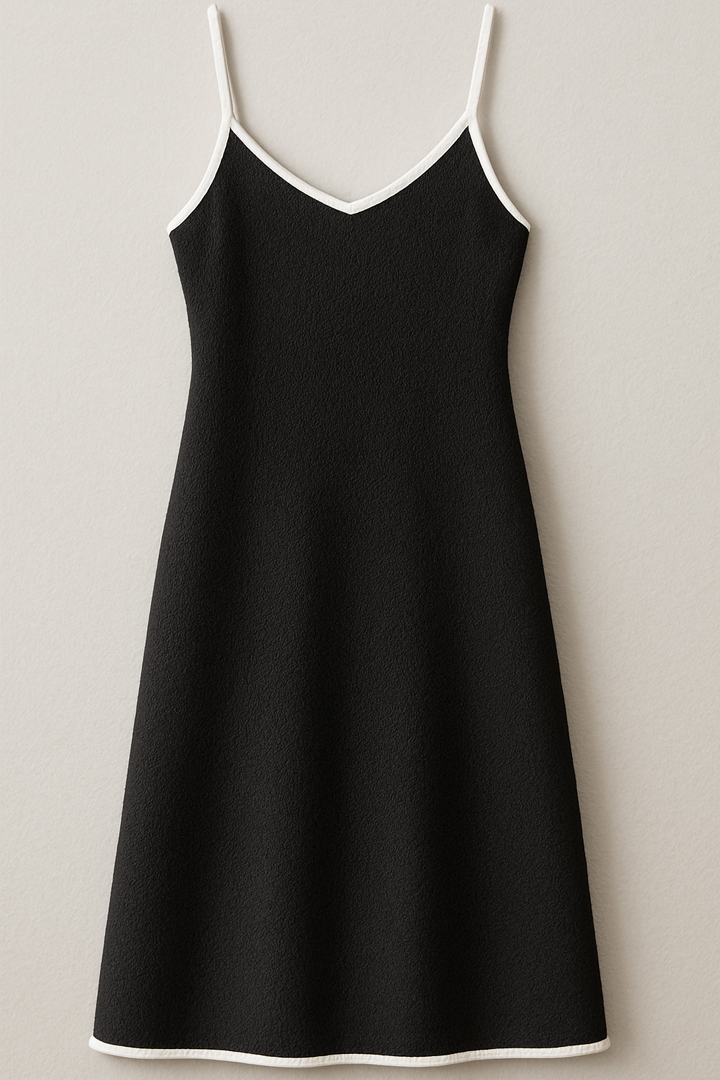 Kadın İp Askılı Geniş V Yakalı Midi Janjan Krep Elbise - 4