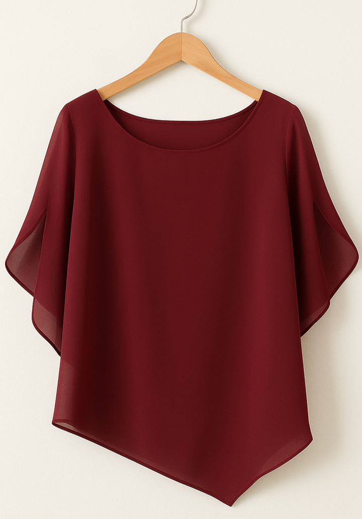 Kadın Kısa Yırtmaç Kollu Yuvarlak Yaka Şifon Bluz - 4