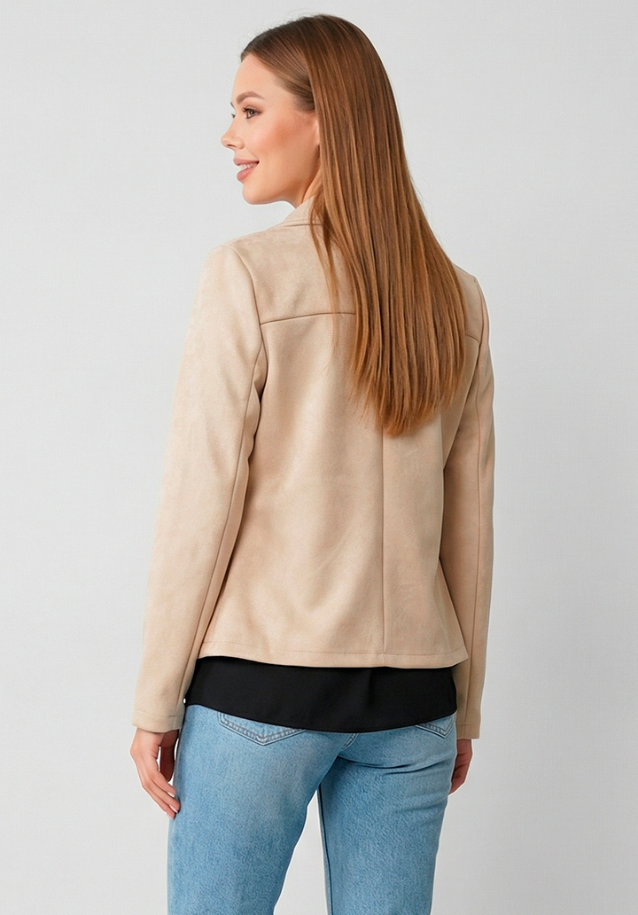 Kadın Uzun Kollu Önü Açık Yakalı Süet Ceket - 4