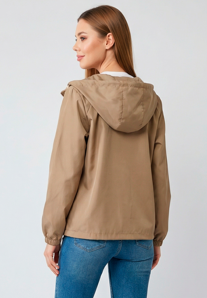 Kadın Kapüşonlu Su Geçirmez Bondit Kumaş Mevsimlik Yağmurluk ve Rüzgarlık - 4