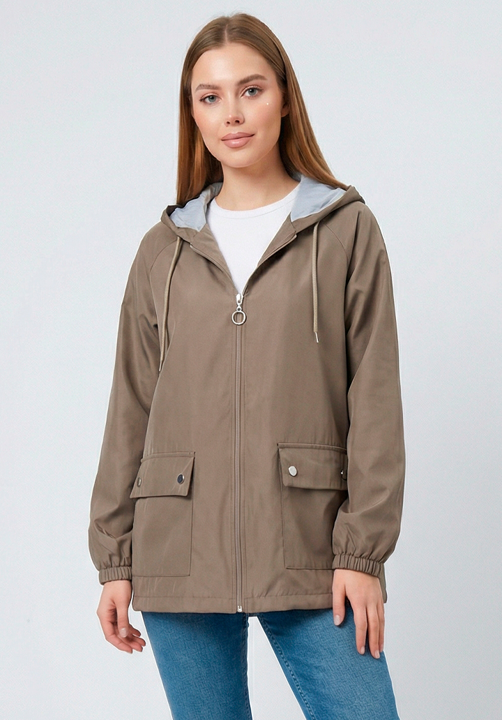 Kadın Kapüşonlu Su Geçirmez Bondit Kumaş Mevsimlik Yağmurluk ve Rüzgarlık - 4