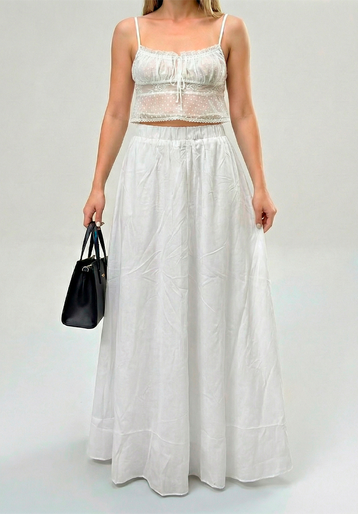 Kadın Astarlı Trikoton Kumaş Maksi Boy Yüksek Bel Salaş Kesim Etek  - 4