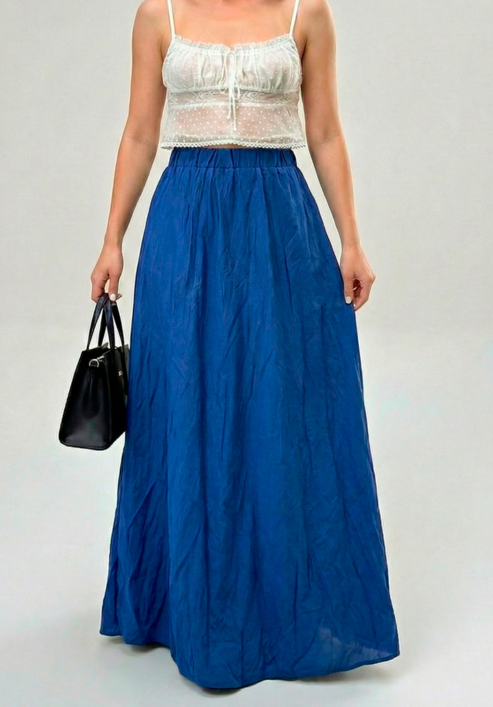 Kadın Astarlı Trikoton Kumaş Maksi Boy Yüksek Bel Salaş Kesim Etek  - 4