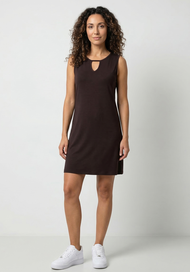 Kadın Viskon Damla Yaka Detaylı Kolsuz Rahat Kesim Günlük Elbise - 4