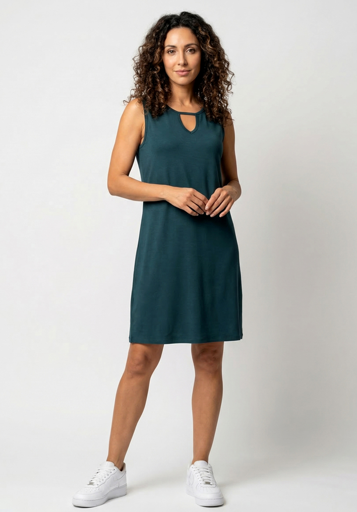 Kadın Viskon Damla Yaka Detaylı Kolsuz Rahat Kesim Günlük Elbise - 4