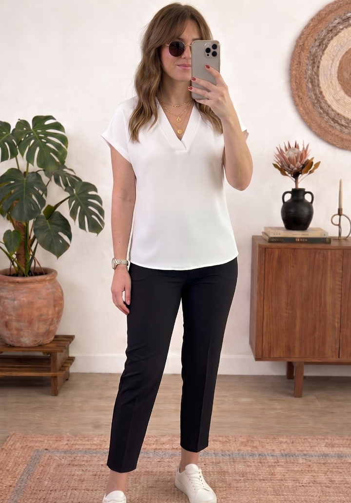 Kadın Klasik Yüksek Bel Boru Paça Likralı Krep Kumaş Pantolon - 4