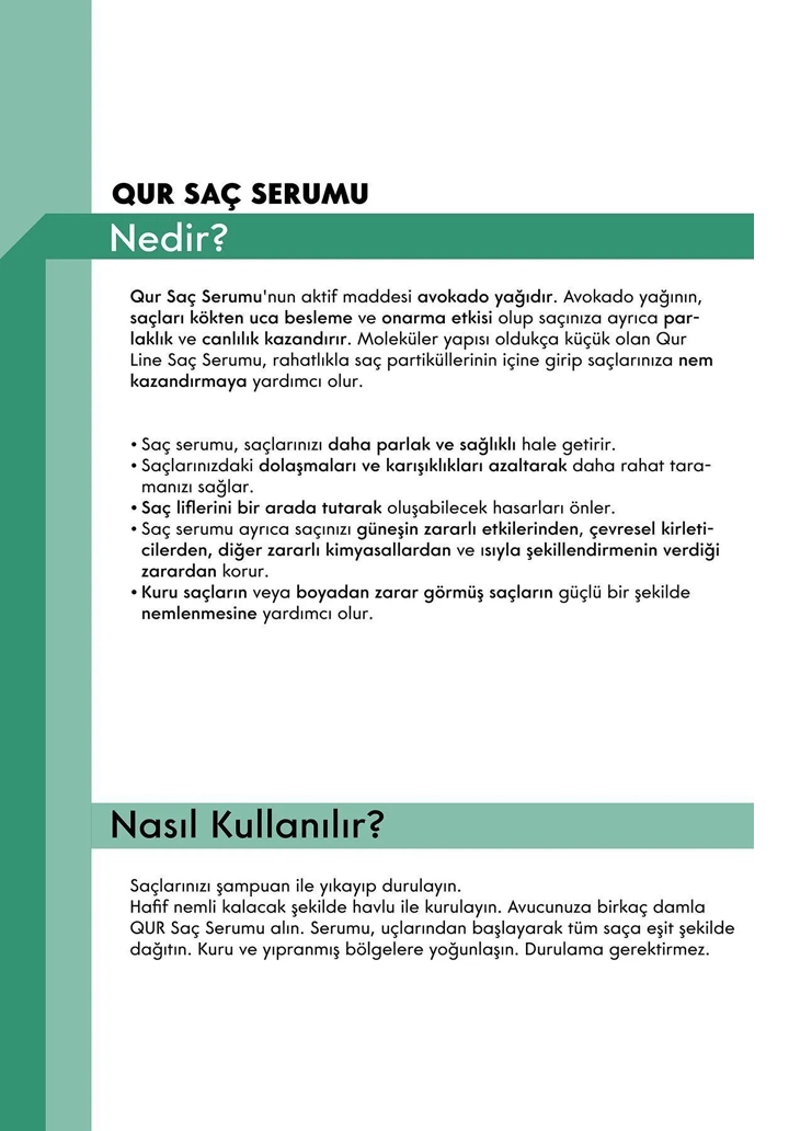 QUR Kırılma Onarıcı Parlaklık Ve Güçlendirici Avokadolu Nemlendirici Yağ Dengeleyen Saç Serumu - 5