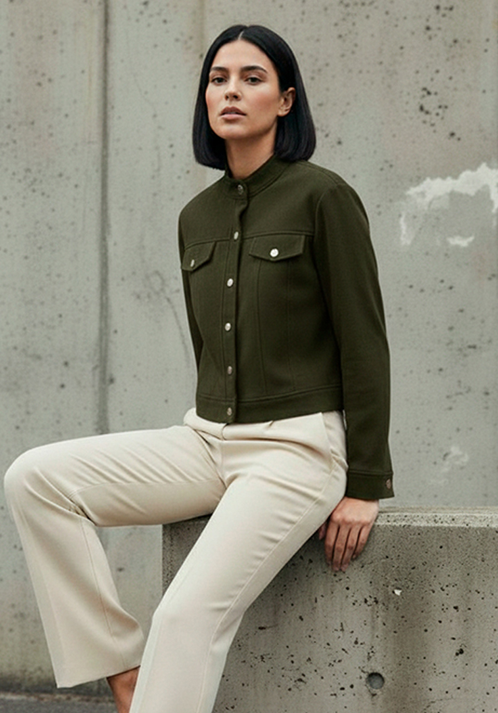 Hakim Yaka Önden Düğmeli Crop Süet Ceket  - 5