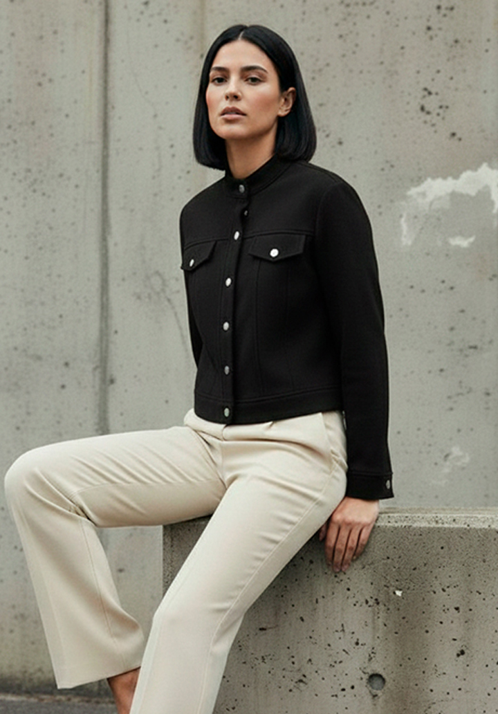 Hakim Yaka Önden Düğmeli Crop Süet Ceket  - 5