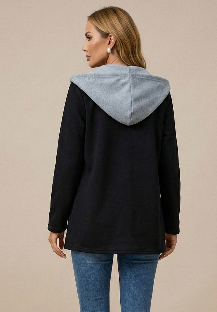 Kapüşonlu İki İplik Kumaş Şardonlu Uzun Hırka - 5