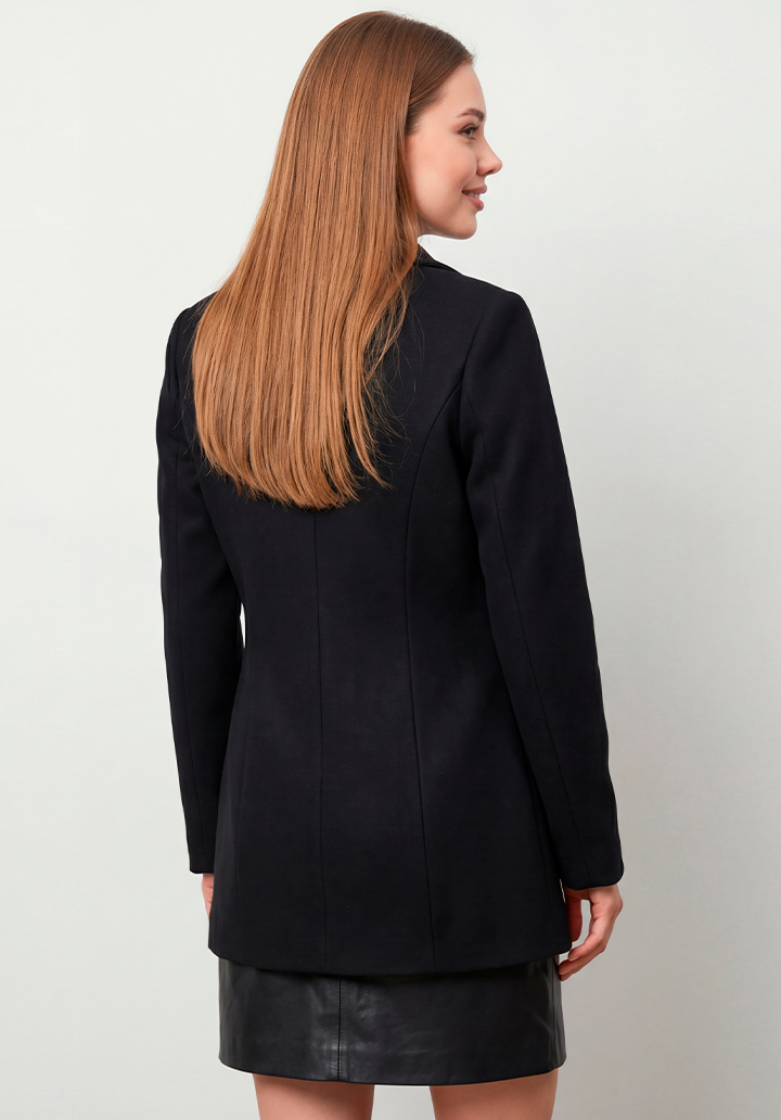 Kadın Bordo Dik Yaka Düğmeli Astarsız Kaşe Kaban - 5