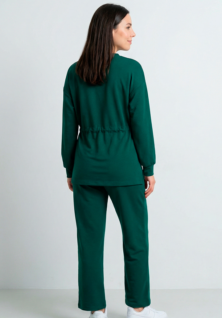 Kadın Beli Bağlamalı Büzgülü Rahat Kesim İki İplik Kumaş Alt Üst Takım - 5