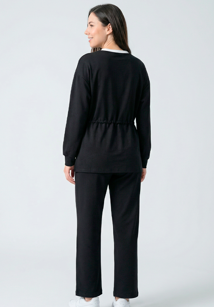 Kadın Beli Bağlamalı Büzgülü Rahat Kesim İki İplik Kumaş Alt Üst Takım - 5