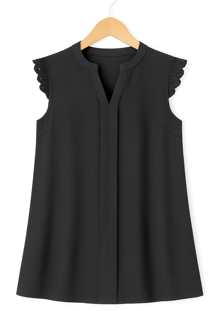 Kadın Kısa Dantel Kollu Hakim Yaka İthal Krep Bluz - 5