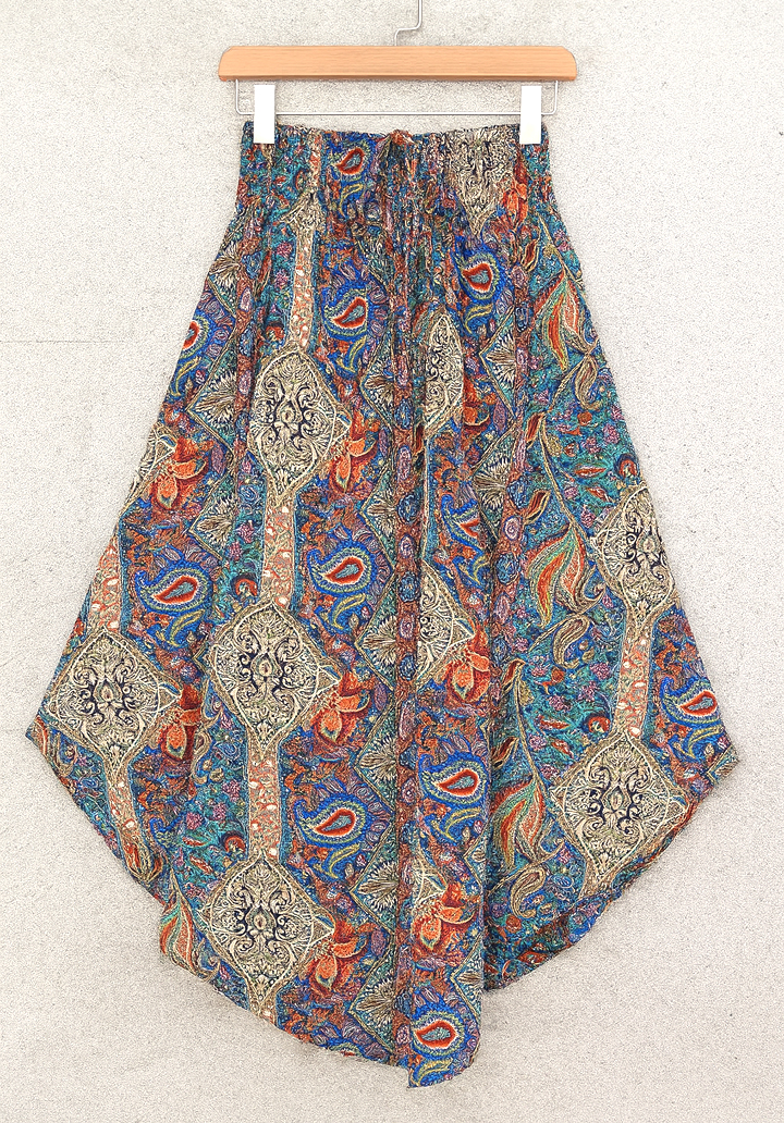 Kadın Beli Lastikli Bağcıklı Asimetrik Kesim Detaylı Desenli Bürümcük Etek - 5