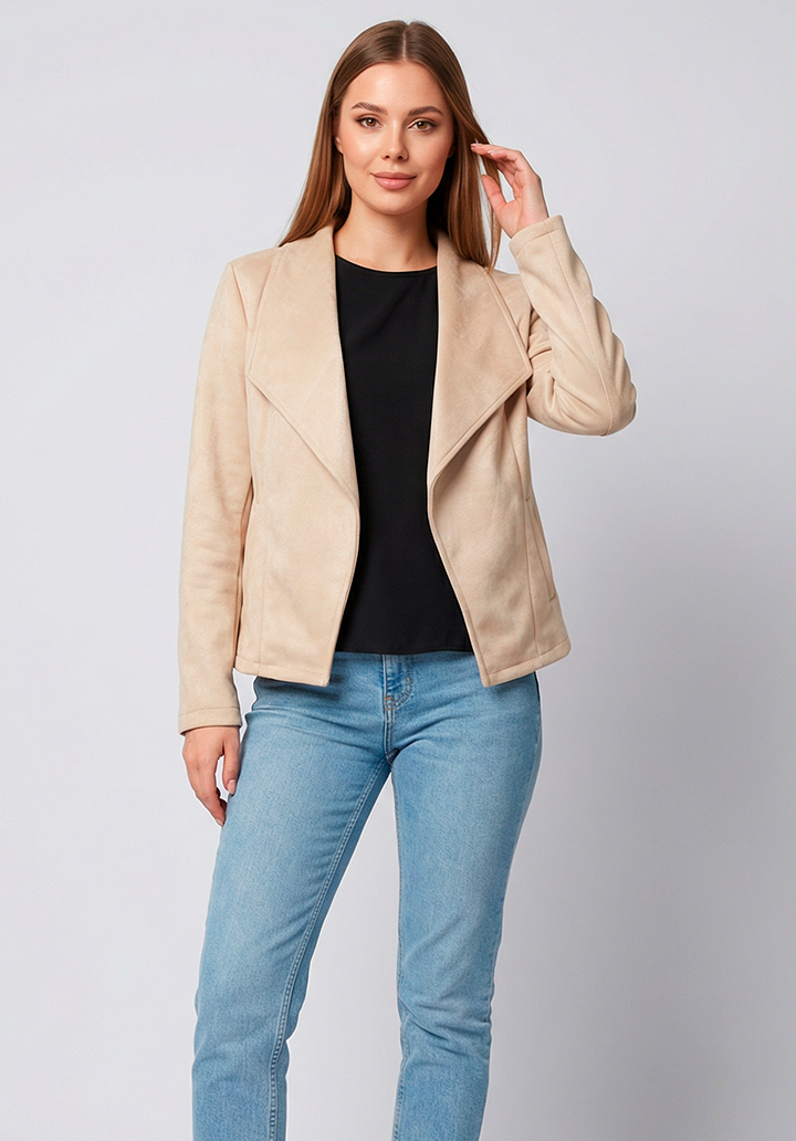 Kadın Uzun Kollu Önü Açık Yakalı Süet Ceket - 5