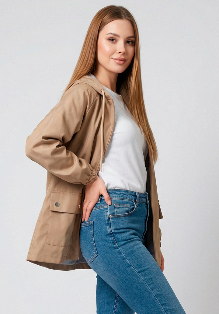 Kadın Kapüşonlu Su Geçirmez Bondit Kumaş Mevsimlik Yağmurluk ve Rüzgarlık - 5